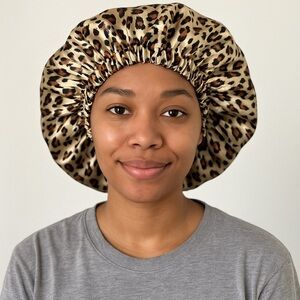Elegant Leopard Print Satin Hair Bonnet